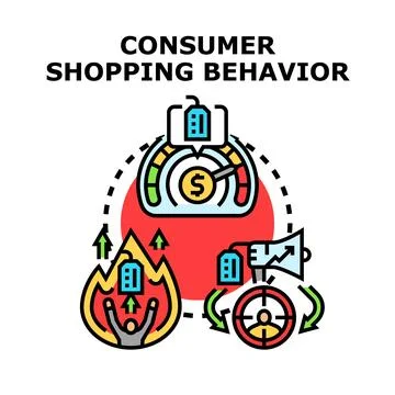 Analyzing consumer shopping behavior and purchasing decisions Stock Illustration
