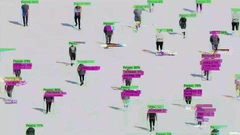 Analyzing crowd behavior with labels. Surveillance systems. Stock Footage 315500072