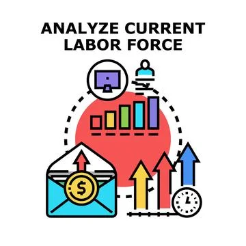 Analyzing current labor force with financial growth Stock Illustration