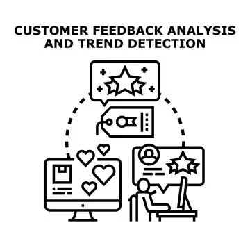 Analyzing customer feedback trends detecting essential business insights Stock Illustration