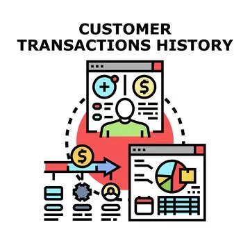 Analyzing customer transactions history and financial data Stock Illustration