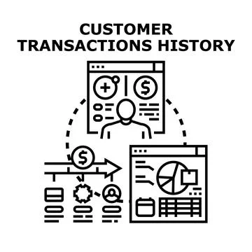 Analyzing customer transactions history and financial data Stock Illustration