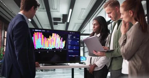 Analyzing Data On 3D Software Screens In High-tech Research Lab. Stock Photos