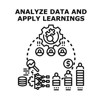 Analyzing data and applying learnings vector concept Stockillustratie