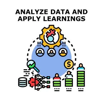 Analyzing data and applying learnings vector concept Stock Illustration