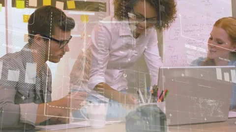 Analyzing data and collaborating, business team with digital interface animation Stock Footage 326891169