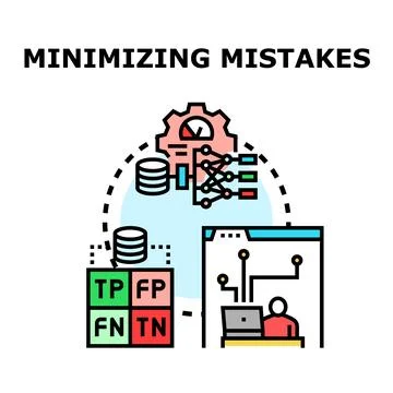 Analyzing data and optimizing algorithms minimizing mistakes Stock Illustration