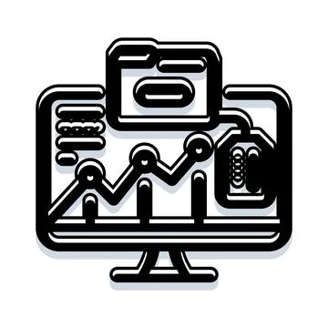 Analyzing data and statistics on a computer monitor screen Ilustración de archivo