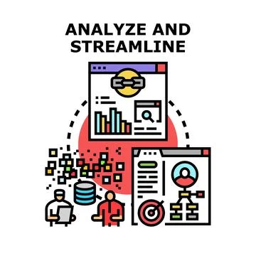 Analyzing data and streamlining business process optimization Stock Illustration