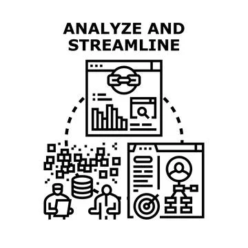 Analyzing data and streamlining business process optimization Stock Illustration