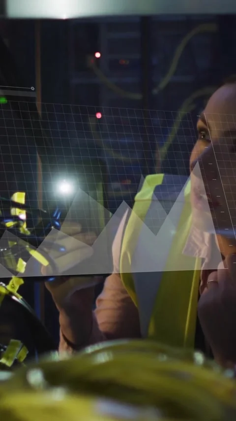 Analyzing data charts animation over technician working in server room Stock Footage 343028603