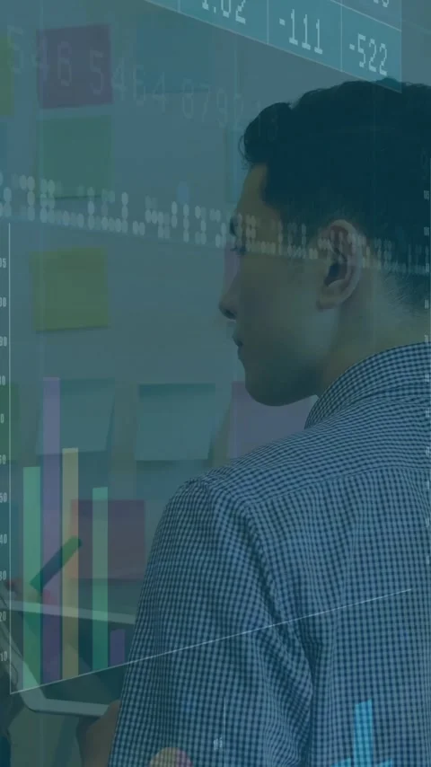 Analyzing data charts, business professionals in office discussing animation Stock Footage 344370542