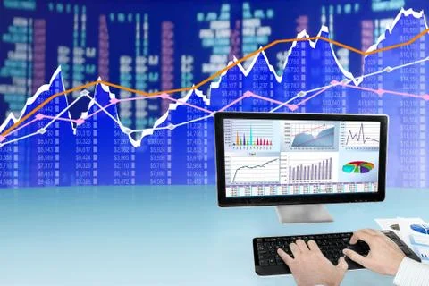 Analyzing Data on Computer 写真素材