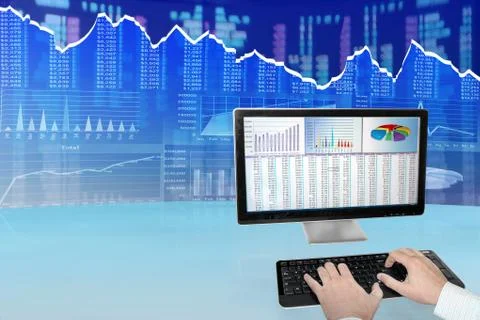 Analyzing Data on Computer Stock Photos