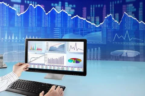 Analyzing Data on Computer Stock Photos