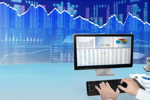 Analyzing Data on Computer Stock Photos