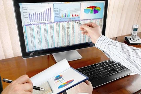 Analyzing Data on Computer Stock Photos