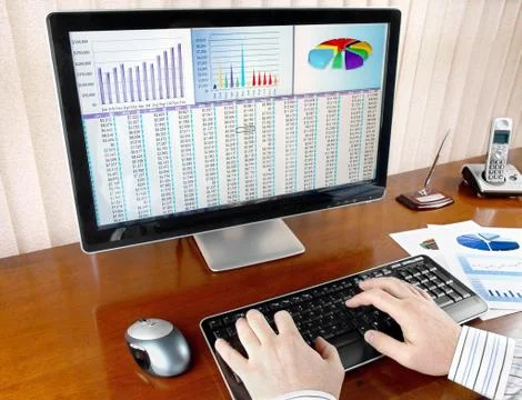 Analyzing Data on Computer Stock Photos