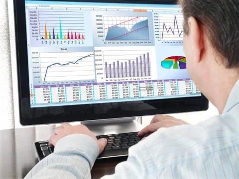 Analyzing Data on Computer Stock Photos