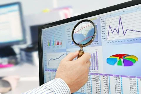 Analyzing Data on Computer Stock Photos