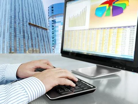 Analyzing Data on Computer Stock Photos