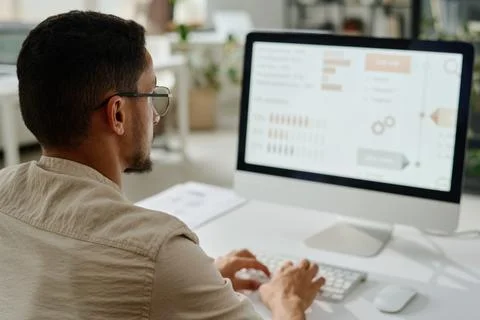 Analyzing data on computer screen Foto stock