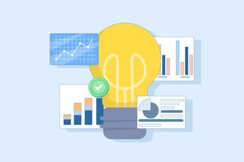 Analyzing Data Concept, Creating New Ideas. Working on New Startup. Illustrazione stock