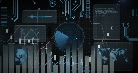 Analyzing data, digital interface with graphs, charts, and animation effects Vídeos de archivo 304843616