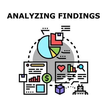 Analyzing data findings with business research and artificial intelligence Stock Illustration