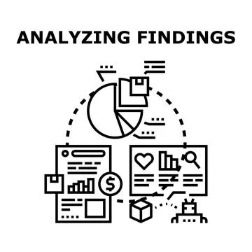 Analyzing data findings with business research and artificial intelligence Stock Illustration