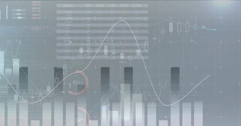 Analyzing data with fluctuating graphs in modern digital financial chart Stock Photos