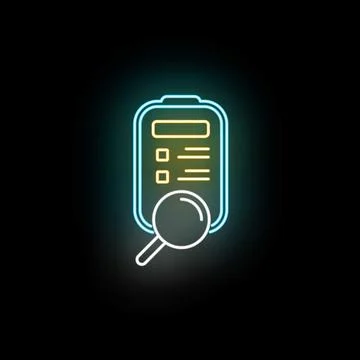 Analyzing data on glowing checklist with magnifying glass Stock Illustration
