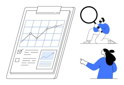 Analyzing Data with Graphs and Charts on Clipboard 스톡 일러스트