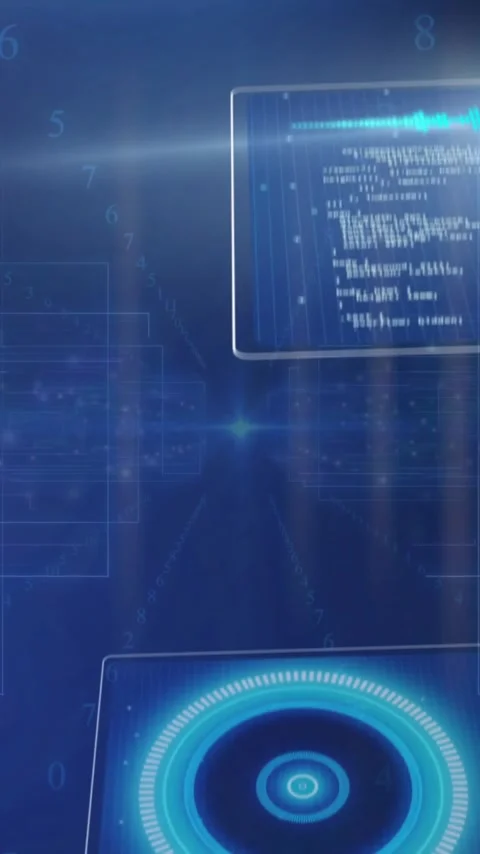 Analyzing data graphs and sound waves, digital interface on blue background Stock Footage 319727865