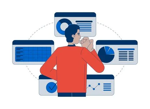 Analyzing data insights for decision making 2D illustration concept Illustrazione stock