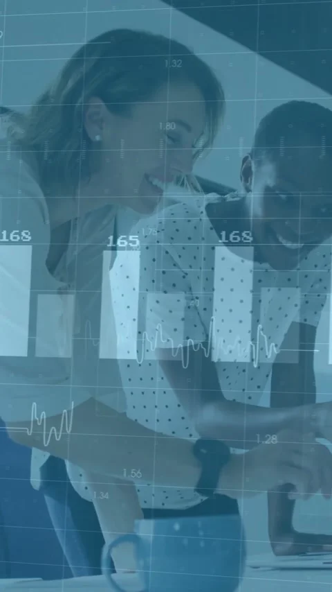 Analyzing data on laptop, business professionals with financial charts animation Stock Footage 342015595