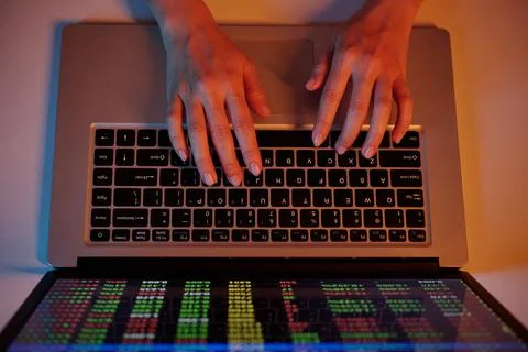 Analyzing Data on Laptop with Code Reflections 写真素材