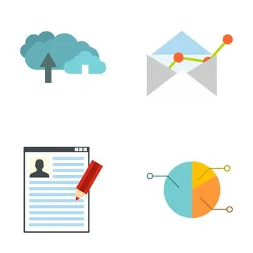 Analyzing data, managing reports, and cloud computing icons Stock Illustration