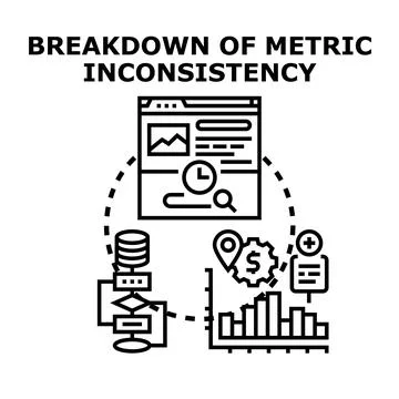 Analyzing data metrics and process inconsistency breakdown concept 스톡 일러스트