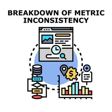 Analyzing data metrics and process inconsistency breakdown concept Stock Illustration