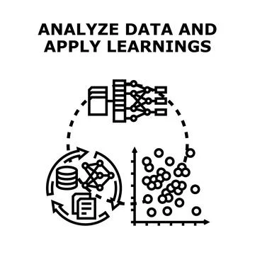 Analyzing data processing and applying machine learnings Illustrazione stock