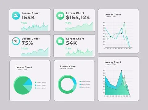 Analyzing data in real time ui dashboard chart set Stockillustratie