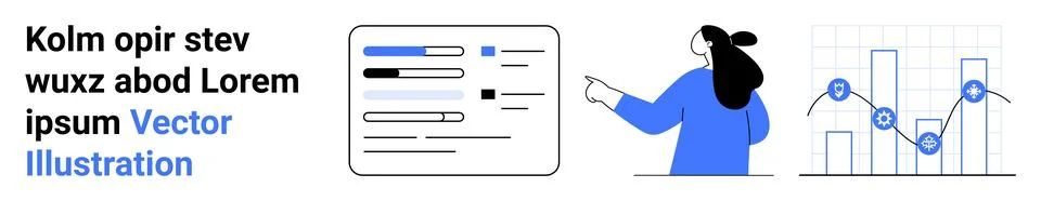 Analyzing Data Reports with a Focus on Progress Indicators and Graph Trends Illustrazione stock