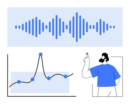 Analyzing Data Sound Waves and Graph Trends Illustrated with Modern Design Stock Illustration