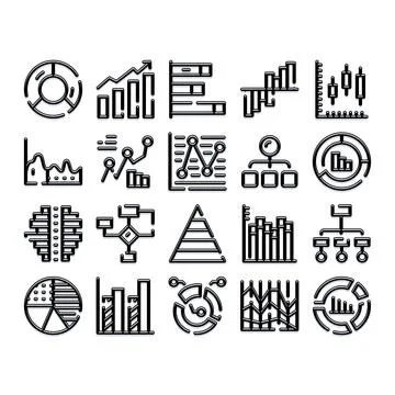 Analyzing data statistics business infographics icons visualizing trends Stock Illustration