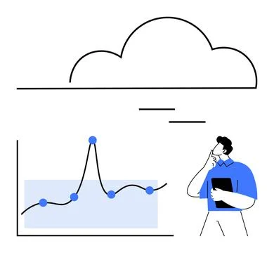 Analyzing Data Trends A Businessman Contemplates Cloud-Driven Insights and .. Stock Illustration