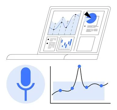 Analyzing Data Trends with Digital Tools and Voice Command Integration Illustrazione stock