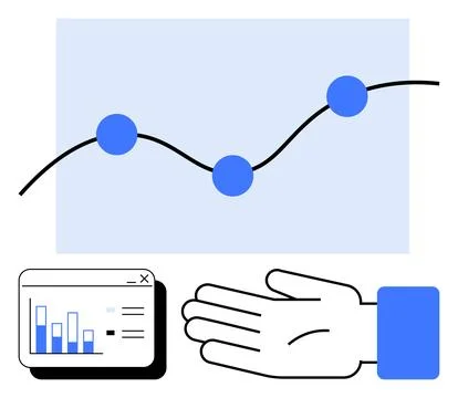 Analyzing Data Trends with Graphs, Charts, and Hand-Holding Business Respon.. Illustrazione stock