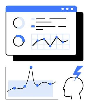 Analyzing Data Trends with Visual Graphs and Innovative Thinking Illustrazione stock