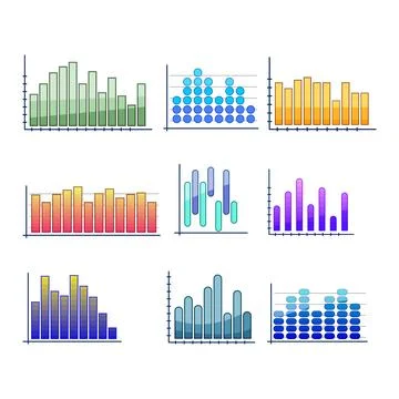 Analyzing data with various colorful infographic charts Stock Illustration
